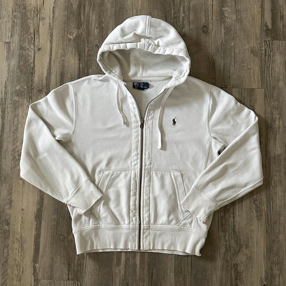 Vintage Polo Ralph Lauren White With Green Pony Hoodie Size Medium